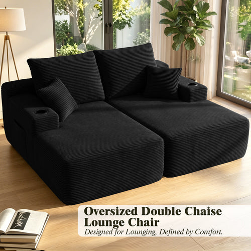 Oversized Double Lounge Chaise 69"W, Plush Upholstered Sleeper Sofa Bed with Cup Holders and Side Pockets, No Assembly Required
