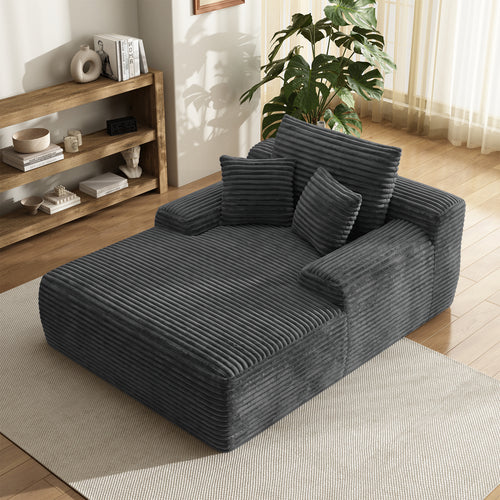 Oversized Corduroy Chaise Lounge Chair, Indoor Boneless Reading Sofa Bed with 3 Pillows, Wide Recliner Couch for Living Room