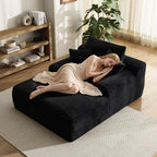 Oversized Corduroy Chaise Lounge Chair, Indoor Boneless Reading Sofa Bed with 3 Pillows, Wide Recliner Couch for Living Room