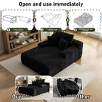 Oversized Corduroy Chaise Lounge Chair, Indoor Boneless Reading Sofa Bed with 3 Pillows, Wide Recliner Couch for Living Room