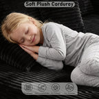 Oversized Corduroy Chaise Lounge Chair, Indoor Boneless Reading Sofa Bed with 3 Pillows, Wide Recliner Couch for Living Room