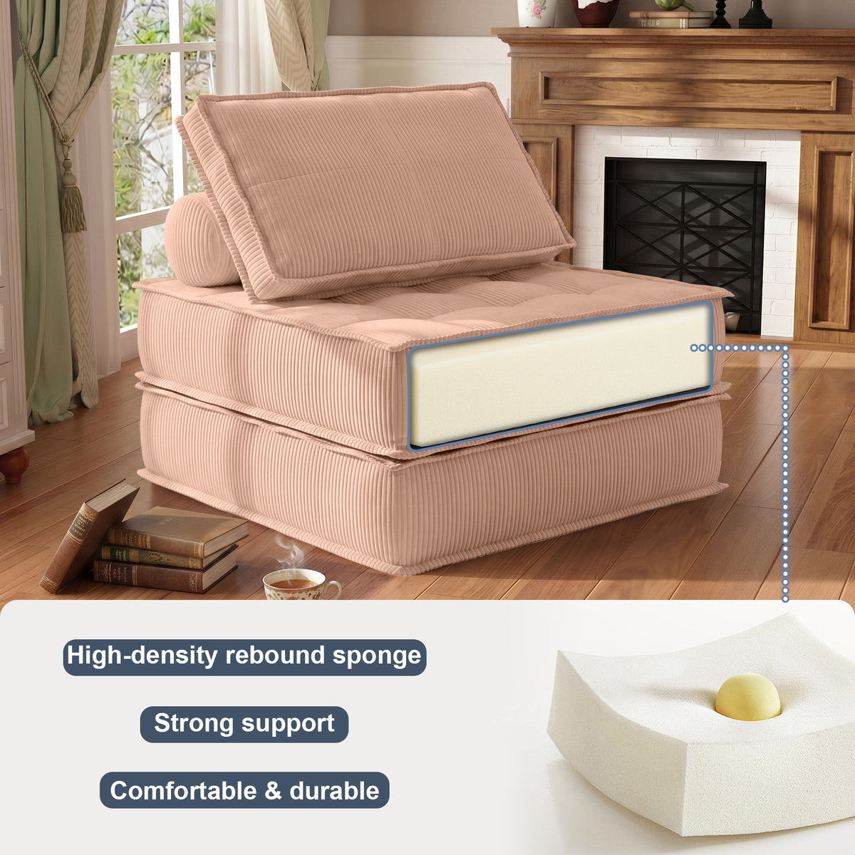 Foldable Couch Bed Single Sofa Chair with Pillow